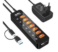 atolla - Hub USB 3.2, 8 porte USB 3.2, con 7 porte USB-A 10 Gbps + 1 porta di ricarica intelligente, interruttore on/off individuale, LED, alimentatore di rete da 20 W per PC/laptop, unità flash