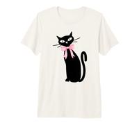 Atomic Cat Nero con Fiocco Rosa MCM Retro Kitty Maglietta Premium