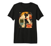 Atomic Coffee Cat Mid-Century Modern Retro Black Feline Chic Maglietta Premium