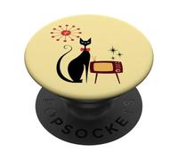 Atomic Era - Gatto gattino stile retrò metà secolo con orologio TV PopSockets PopGrip Adesivo