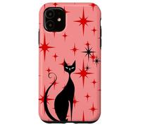Atomic Era Mid Century Kitty Cat Red Stars Pink Custodia per iPhone 11
