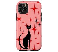 Atomic Era Mid Century Kitty Cat Red Stars Pink Custodia per iPhone 11 Pro
