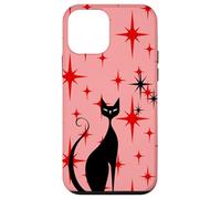 Atomic Era Mid Century Kitty Cat Red Stars Pink Custodia per iPhone 12 mini