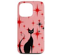 Atomic Era Mid Century Kitty Cat Red Stars Pink Custodia per iPhone 13 Pro