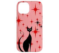 Atomic Era Mid Century Kitty Cat Red Stars Pink Custodia per iPhone 14