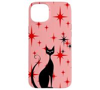 Atomic Era Mid Century Kitty Cat Red Stars Pink Custodia per iPhone 15 Plus