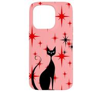Atomic Era Mid Century Kitty Cat Red Stars Pink Custodia per iPhone 15 Pro