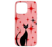 Atomic Era Mid Century Kitty Cat Red Stars Pink Custodia per iPhone 15 Pro Max