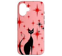 Atomic Era Mid Century Kitty Cat Red Stars Pink Custodia per iPhone 16