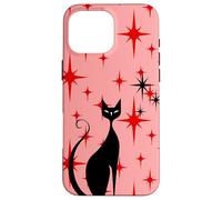 Atomic Era Mid Century Kitty Cat Red Stars Pink Custodia per iPhone 16 Pro Max