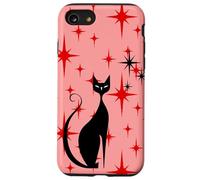 Atomic Era Mid Century Kitty Cat Red Stars Pink Custodia per iPhone SE (2020) / 7 / 8