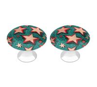 Atomic Stars - Confezione da 2 pomelli rotondi per armadietti con stampa a stelle, per armadietti, cassetti da cucina, in acciaio inox, con foro singolo