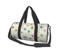 Atomic Stars Pattern Print Round Duffel Bag, Canvas Overnight Travel Tote Bag, impermeabile e resistente agli strappi. Borsa da viaggio pieghevole per il fine settimana