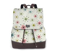 Atomic Stars Pattern Print Women Backpack Impermeabile Antifurto Leggero PU Moda Pelle Nylon Scuola Borsa a Tracolla Zaino Da Viaggio, Nero , Taglia unica