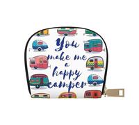 Atomic Stars - Piccola custodia per carte di credito con cerniera, per donne/uomini, in pelle PU, con motivo a stelle, You Make Me Happy Camper Trailer, Taglia unica