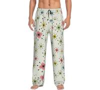 Atomic Stars Retro Pattern Uomo Poliestere Pigiama Pantaloni Lunghi Pj Bottoms, Sleepwear Lounge Sleep Pants con Tasche Pack, Nero , S