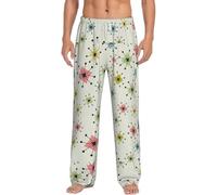 Atomic Stars Retro Pattern Uomo Poliestere Pigiama Pantaloni Lunghi Pj Bottoms, Sleepwear Lounge Sleep Pants con Tasche Pack, bianco, S