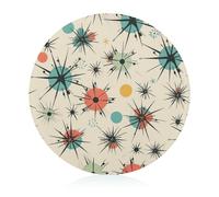 Atomic Stars - Tagliere da cucina con motivo retrò, mini tagliere rotondo in vetro temperato, per picnic, pizza, carne, frutta (20 cm)