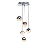 ATOMO, Lampada a sospensione,5 Luci tondo cromo rame e oro, LED 3000K 1200LM 24W, dia.33cmxh150cm