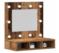 ATOMSTACK MAKER Armadietto a specchio con 3 ripiani, effetto legno anticato, 60 x 31,5 x 62 cm, illuminazione USB, per bagno e corridoio, salvaspazio e moderno