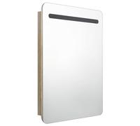 ATOMSTACK MAKER Armadietto a specchio con illuminazione, 60 x 11 x 80 cm, colore rovere, vetro MDF, 2 ripiani, porta USB, cerniera buffer, moderno armadietto da bagno a specchio per trucco e rasatura