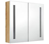 ATOMSTACK MAKER Armadietto a specchio con illuminazione, 62 x 14 x 60 cm, bianco/marrone rovere, MDF + vetro, 3 ripiani, luce USB (5 V), per bagno moderno, facile montaggio e risparmio energetico