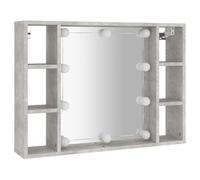 ATOMSTACK MAKER Armadietto a specchio con illuminazione (USB), in legno, grigio cemento, 76 x 15 x 55 cm, armadietto da bagno a 6 scomparti, per trucco e cura, montaggio a parete, resistente