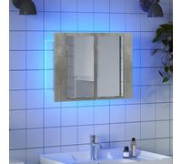 ATOMSTACK MAKER Armadietto a specchio con luce colorata RGB, grigio cemento, 60 x 12 x 45 cm, specchio acrilico, 2 ripiani, porta USB (alimentatore di rete non incluso), per bagno e WC degli ospiti