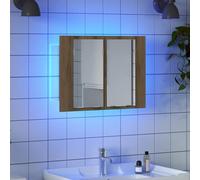 ATOMSTACK MAKER Armadietto a specchio da 60 x 45 cm con illuminazione RGB dimmerabile, 2 scomparti, telaio in legno di rovere Artisan, montaggio a parete per bagno, porta USB (alimentatore non incluso