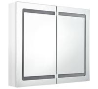 ATOMSTACK MAKER Armadietto a specchio da bagno, 80 x 12 x 68 cm, bianco lucido, con 2 ante, 3 ripiani e interruttore on/off senza contatto, illuminazione a risparmio energetico per trucco, rasatura e