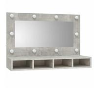 ATOMSTACK MAKER Armadietto a specchio da bagno, 90 x 31,5 x 62 cm, grigio cemento, 4 scomparti aperti, materiale in legno con specchio acrilico, illuminazione USB caldo/bianco freddo, montaggio a
