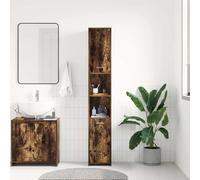 ATOMSTACK MAKER Armadietto da bagno, 30 x 30 x 183,5 cm, con 6 scomparti e 2 ante, in legno di rovere affumicato, salvaspazio, resistente all'umidità, con istruzioni di montaggio incluse (lingua