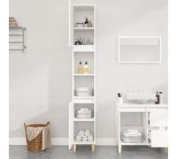 ATOMSTACK MAKER Armadietto da bagno, 30 x 30 x 190 cm, bianco, con 6 scomparti e 2 ante flessibili da montare, in legno + gambe in eucalipto, salvaspazio, per piccoli bagni