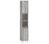 ATOMSTACK MAKER Armadietto da bagno, 30 x 30 x 190 cm, grigio Sonoma, in legno con 4 ante + 2 ripiani aperti, montaggio flessibile a sinistra/destra, piedini in ferro stabili, per bagno e WC