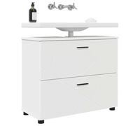 ATOMSTACK MAKER Armadietto da bagno, 76,5 x 35 x 64 cm, bianco, moderno, in legno e metallo, con 2 ante, cassetto e gambe nere, resistente all'umidità, per piccoli bagni