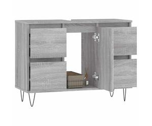 ATOMSTACK MAKER Armadietto da bagno 80 x 33 x 60 cm, grigio Sonoma, mobile da bagno in legno con 4 cassetti, porta montabile a sinistra/destra, resistente all'umidità e piedini in ferro stabili