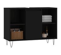 ATOMSTACK MAKER Armadietto da bagno, 80 x 33 x 60 cm, nero, in legno con montaggio a porta flessibile (sinistra/destra), 1 scomparto chiuso + 4 ripiani aperti, piedini in ferro stabili e supporto da