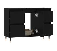 ATOMSTACK MAKER Armadietto da bagno, 80 x 33 x 60 cm, nero, in legno e ferro, porta montabile a sinistra/destra, 1 scomparto + 4 cassetti, resistente all'umidità, per bagno e WC degli ospiti