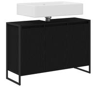 ATOMSTACK MAKER Armadietto da bagno a 3 ante nero, effetto rovere, 90 x 30 x 60 cm, in legno con gambe in acciaio stabili, moderno design industriale per bagno piccolo, con istruzioni di montaggio