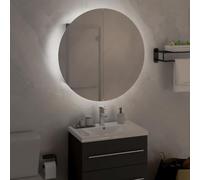 ATOMSTACK MAKER Armadietto da bagno a specchio da parete, grigio, 47 x 47 x 17,5 cm, specchio rotondo (diametro 70 cm), 2 ante, 2 ripiani, illuminazione USB (bianco, 5 V), in legno, fino a 10 kg