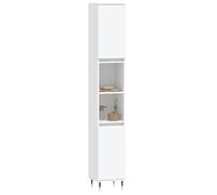 ATOMSTACK MAKER Armadietto da bagno bianco, 30 x 30 x 190 cm, con 4 ante e 2 scomparti aperti, materiale in legno, piedini in ferro stabili, montaggio a sinistra/destra, ideale per piccoli bagni