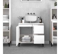 ATOMSTACK MAKER Armadietto da bagno bianco, 65 x 33 x 60 cm, resistente all'umidità, in legno con 2 cassetti e 1 vano porta, piedini in metallo, montaggio a sinistra/destra