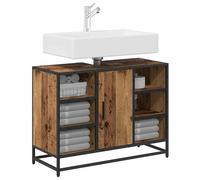 ATOMSTACK MAKER Armadietto da bagno con 1 anta e 2 ripiani, effetto legno anticato, 80 x 33 x 60 cm, resistente all'umidità, per bagno e corridoio, con pomelli e gambe nero opaco