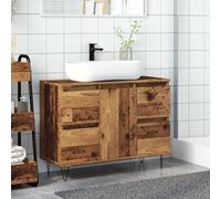 ATOMSTACK MAKER Armadietto da bagno con piedini in ferro industriale, effetto legno anticato, 80 x 33 x 60 cm, 1 scomparto + 4 cassetti, resistente all'umidità, mobile da bagno salvaspazio per bagno