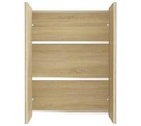 ATOMSTACK MAKER Armadietto da bagno con specchio, 60 x 15 x 75 cm, MDF bianco/rovere con 2 ante e 3 scomparti, grande specchio, resistente all'umidità, fino a 20 kg, per bagno, facile da montare