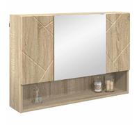 ATOMSTACK MAKER Armadietto da bagno con specchio, 80 x 55 cm, in legno di rovere Sonoma, con 3 ante a cerniera e grande specchio, moderno armadietto da bagno a parete per il massimo ordine
