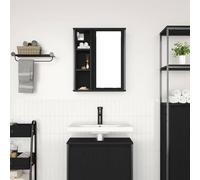 ATOMSTACK MAKER Armadietto da bagno con specchio, effetto rovere nero, 50 x 21 x 60 cm, in legno e acciaio, 3 scomparti aperti + scomparto a specchio, montaggio a parete, montaggio a sinistra/destra