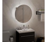 ATOMSTACK MAKER Armadietto da bagno con specchio rotondo (60 cm), illuminazione USB (5 V, bianco), materiale in legno effetto rovere, 40 x 40 x 17,5 cm, 2 ante e 2 ripiani, montaggio a parete