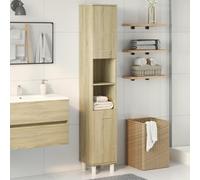 ATOMSTACK MAKER Armadietto da bagno da 30,5 x 30 x 179 cm, in rovere Sonoma, resistente all'umidità, con 6 scomparti, porta montabile a sinistra/destra e fissaggio a parete per una posizione sicura