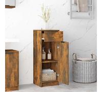 ATOMSTACK MAKER Armadietto da bagno in legno di rovere affumicato, 32 x 34 x 90 cm, con 1 cassetto e 1 anta, mobile da bagno salvaspazio per articoli da toeletta, asciugamani e prodotti da toeletta